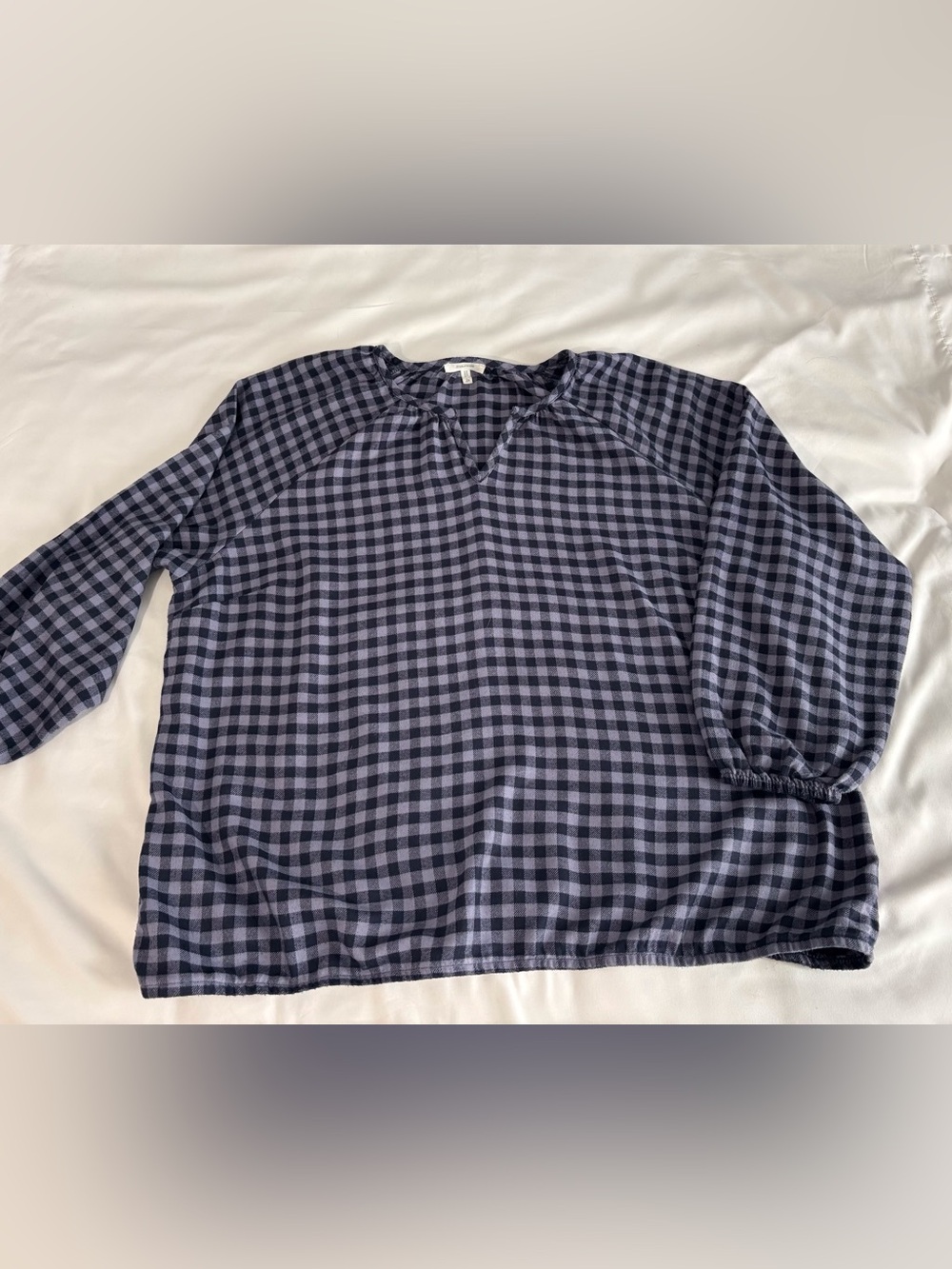 Maurices Navy and Light Blue Plaid Long Sleeve Top